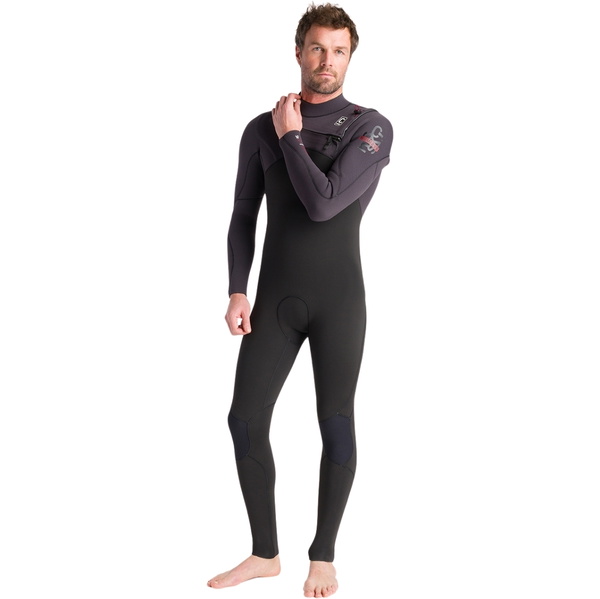 2025 C-Skins Hombres NuWave Session 5/4/3mm Chest Zip Neopreno C-NSE54MCZ - Black / Meteor X / Rust